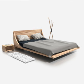 Łóżko z drewnianym zagłówkiem